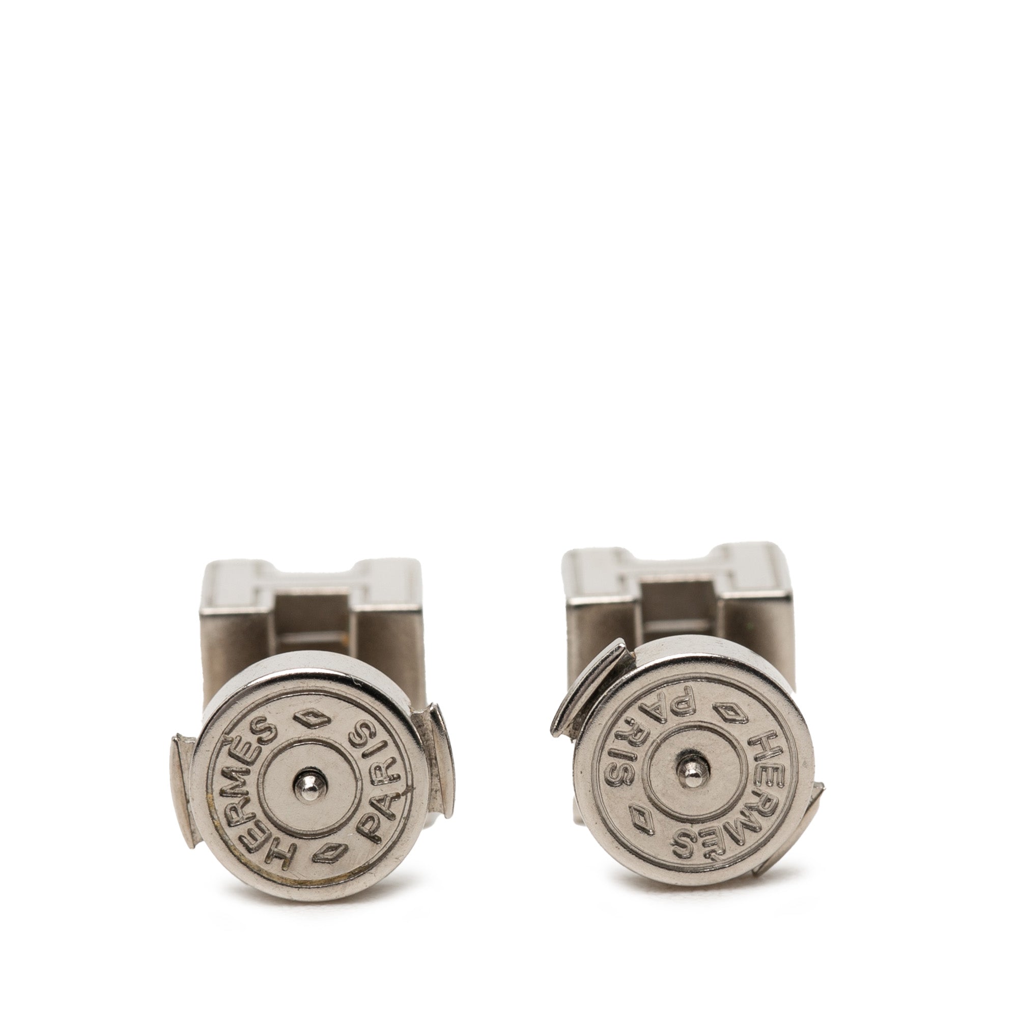 Palladium Plated Enamel Cage dH Cube Push Back Earrings - Image 2