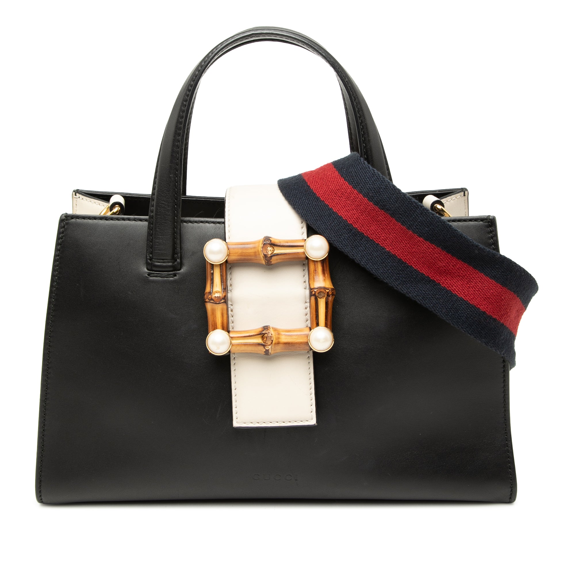 Small Bicolor Calfskin Bamboo Buckle Web Top Handle Bag - Image 1