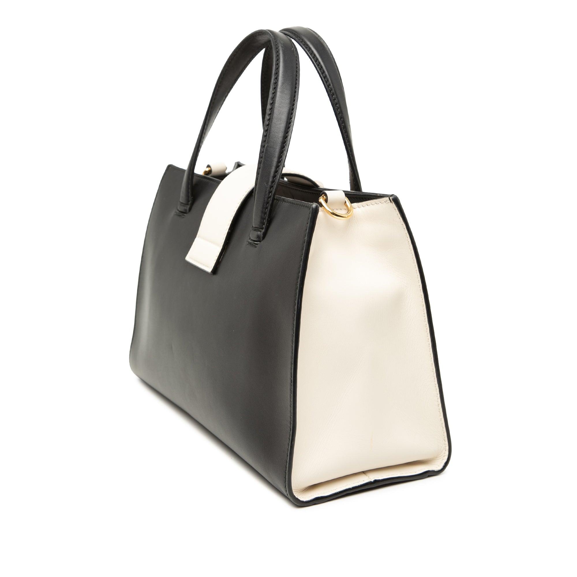 Small Bicolor Calfskin Bamboo Buckle Web Top Handle Bag - Image 2