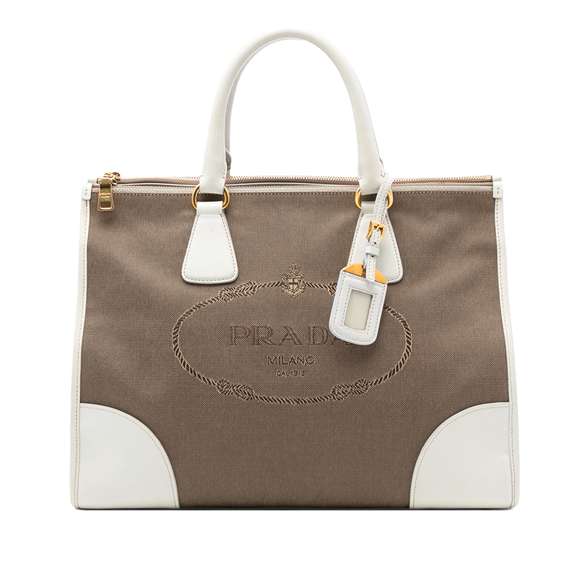 Saffiano Trimmed Canvas Canapa Logo Double Zip Satchel - Image 1