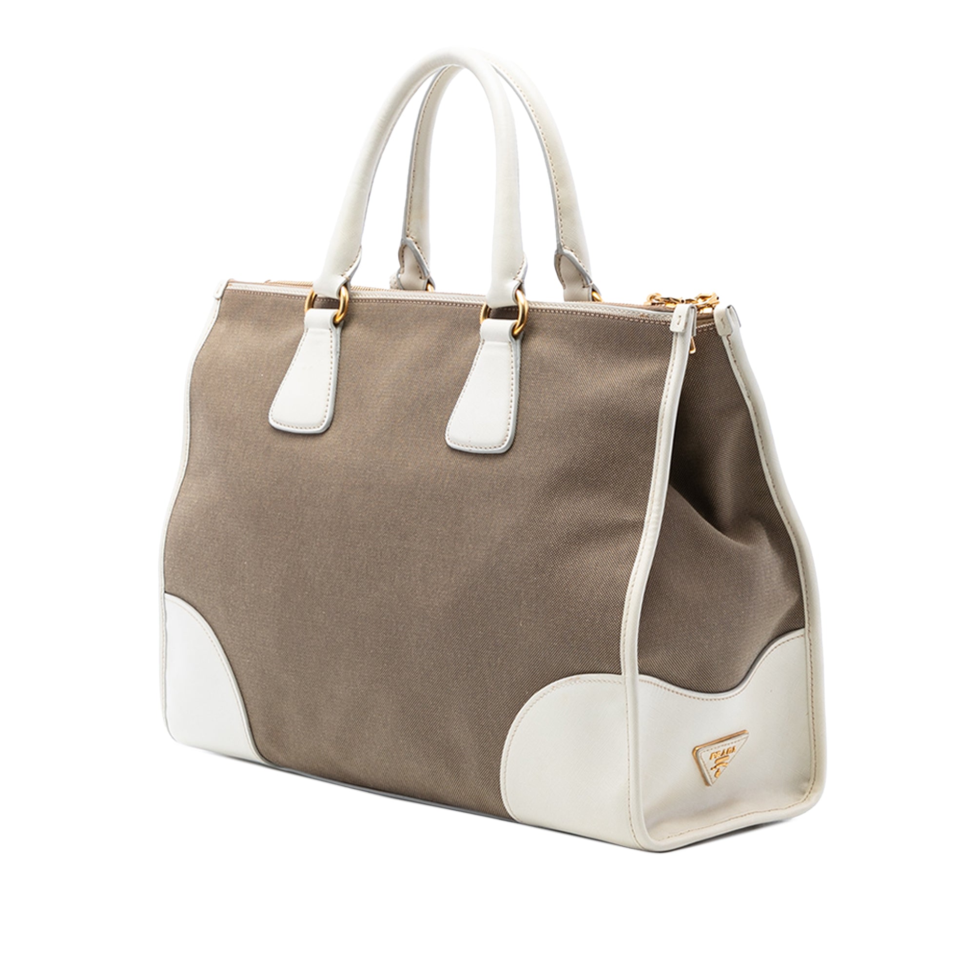 Saffiano Trimmed Canvas Canapa Logo Double Zip Satchel - Image 2