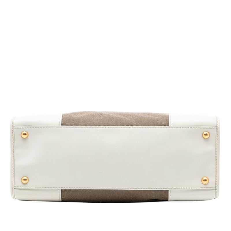Saffiano Trimmed Canvas Canapa Logo Double Zip Satchel - Image 3