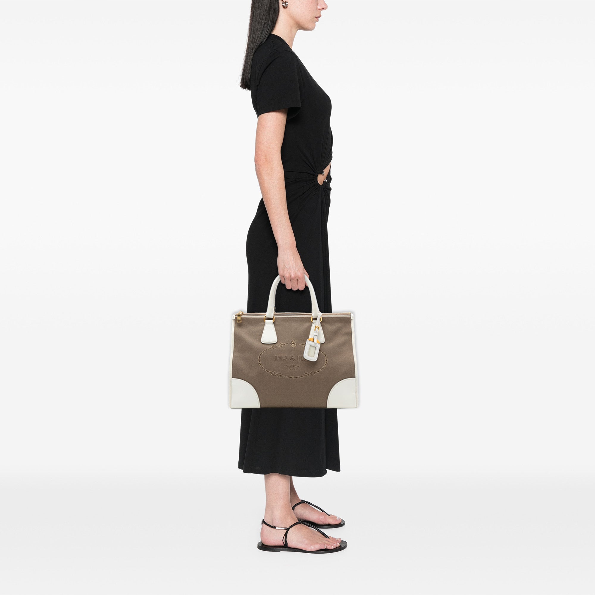 Saffiano Trimmed Canvas Canapa Logo Double Zip Satchel - Image 6