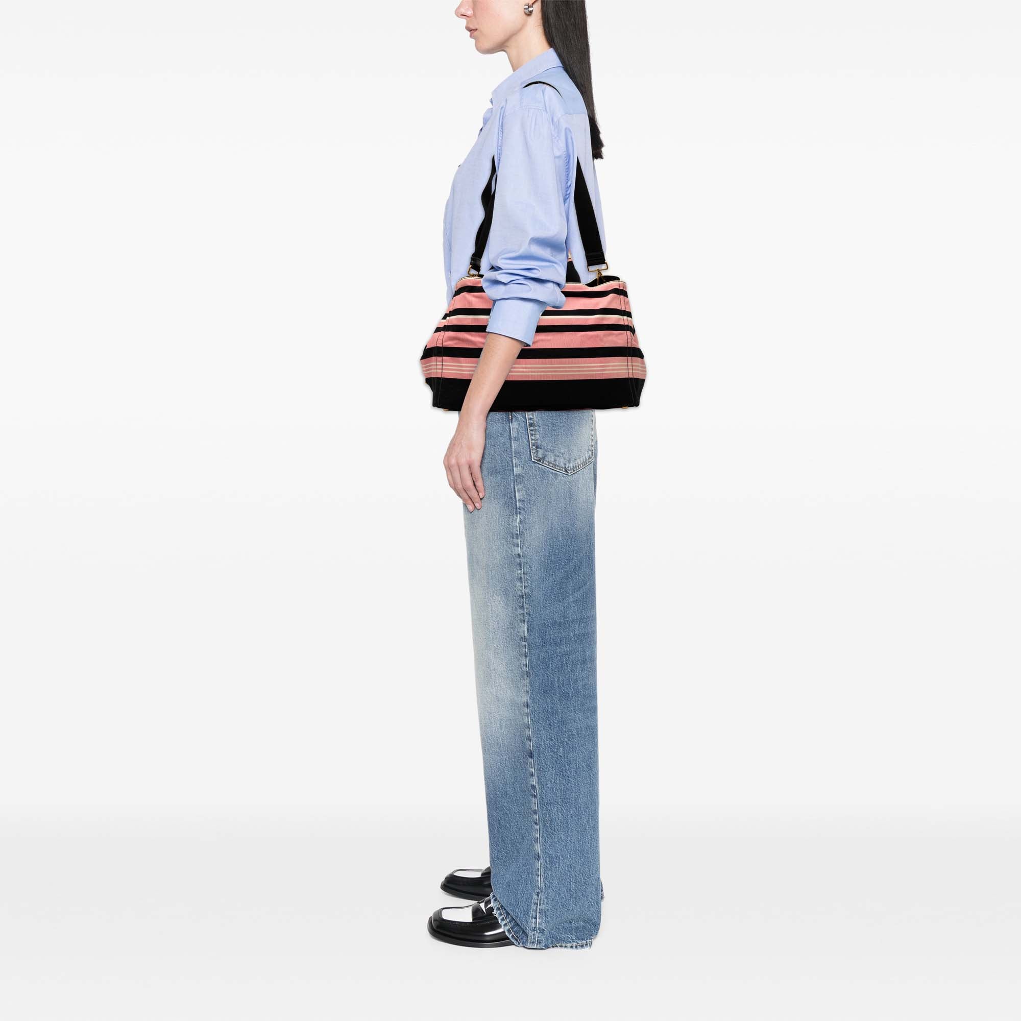 Large Canvas Canapa Righe Striped Satchel - Image 7