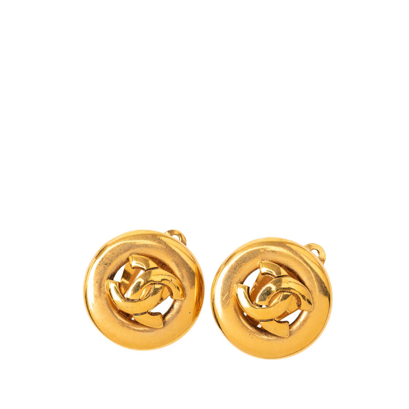 CC Gold Plated Round Clip On Earrings