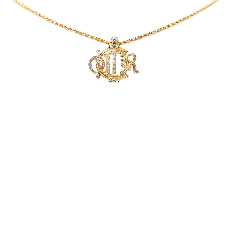 Gold Plated Strass Logo Pendant Necklace - Image 2