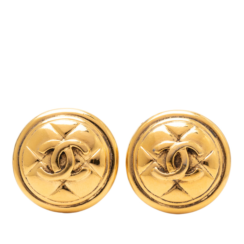 Gold Plated CC Quilted Round Clip On Earrings