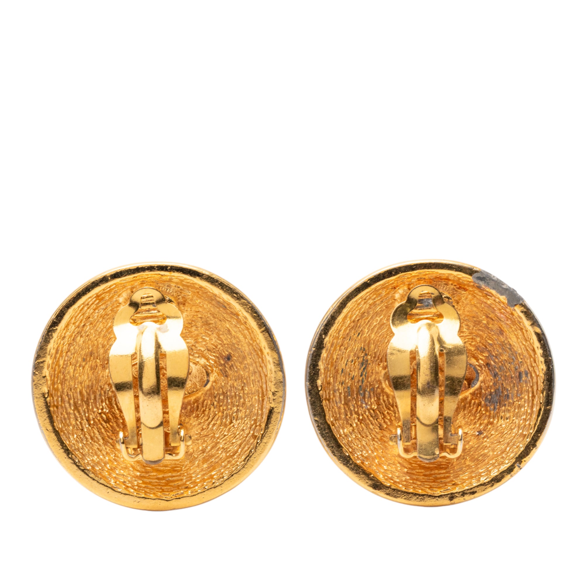 Gold Plated CC Quilted Round Clip On Earrings - Image 2