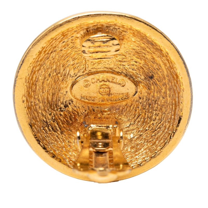 Gold Plated CC Quilted Round Clip On Earrings - Image 3
