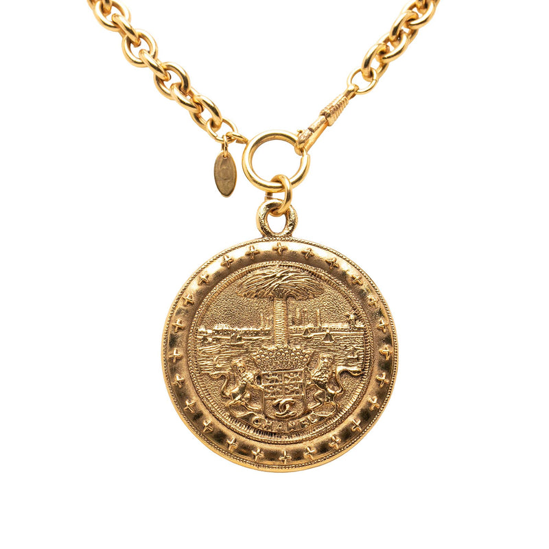 CC Gold Plated Crest Medallion Pendant Necklace - Image 2