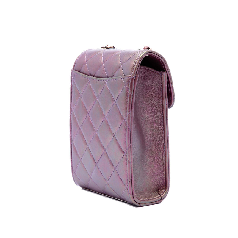 CC Quilted Iridescent Lambskin Phone Holder with Chain - Image 2