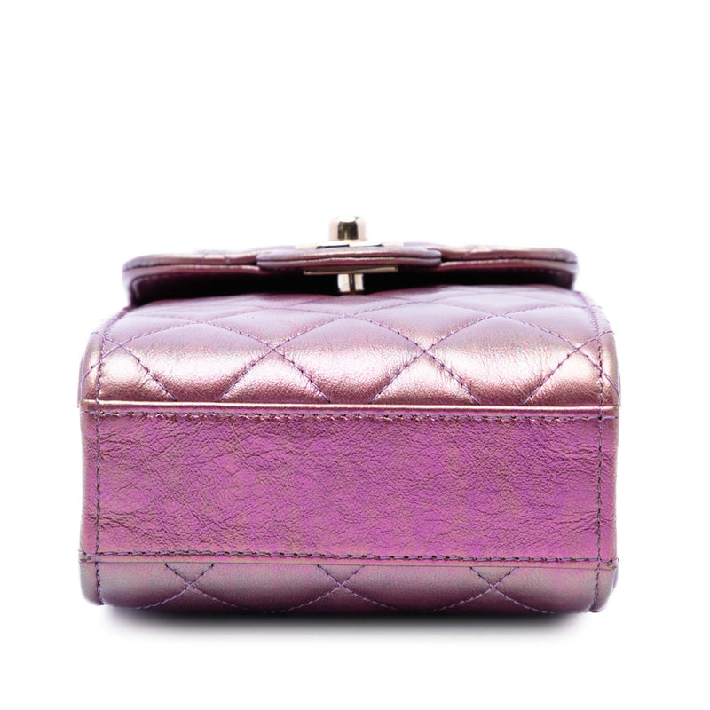 CC Quilted Iridescent Lambskin Phone Holder with Chain - Image 3