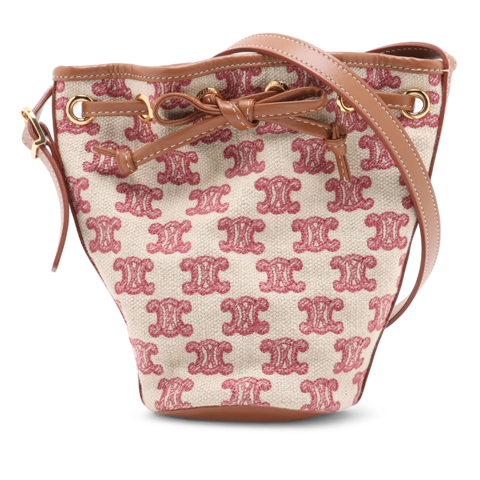 Micro Triomphe Embroidered Canvas Drawstring Bucket Bag - Image 1