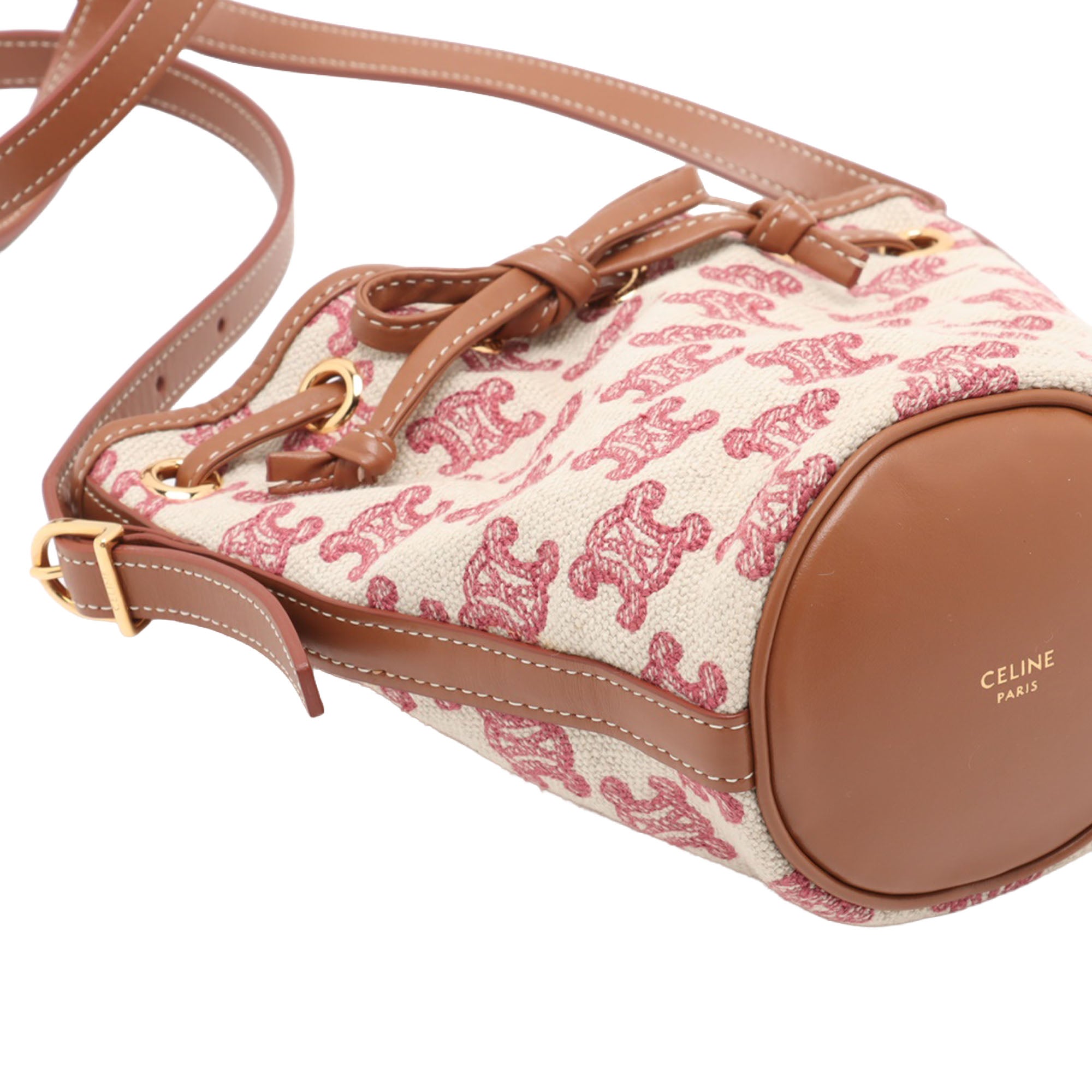 Micro Triomphe Embroidered Canvas Drawstring Bucket Bag - Image 5