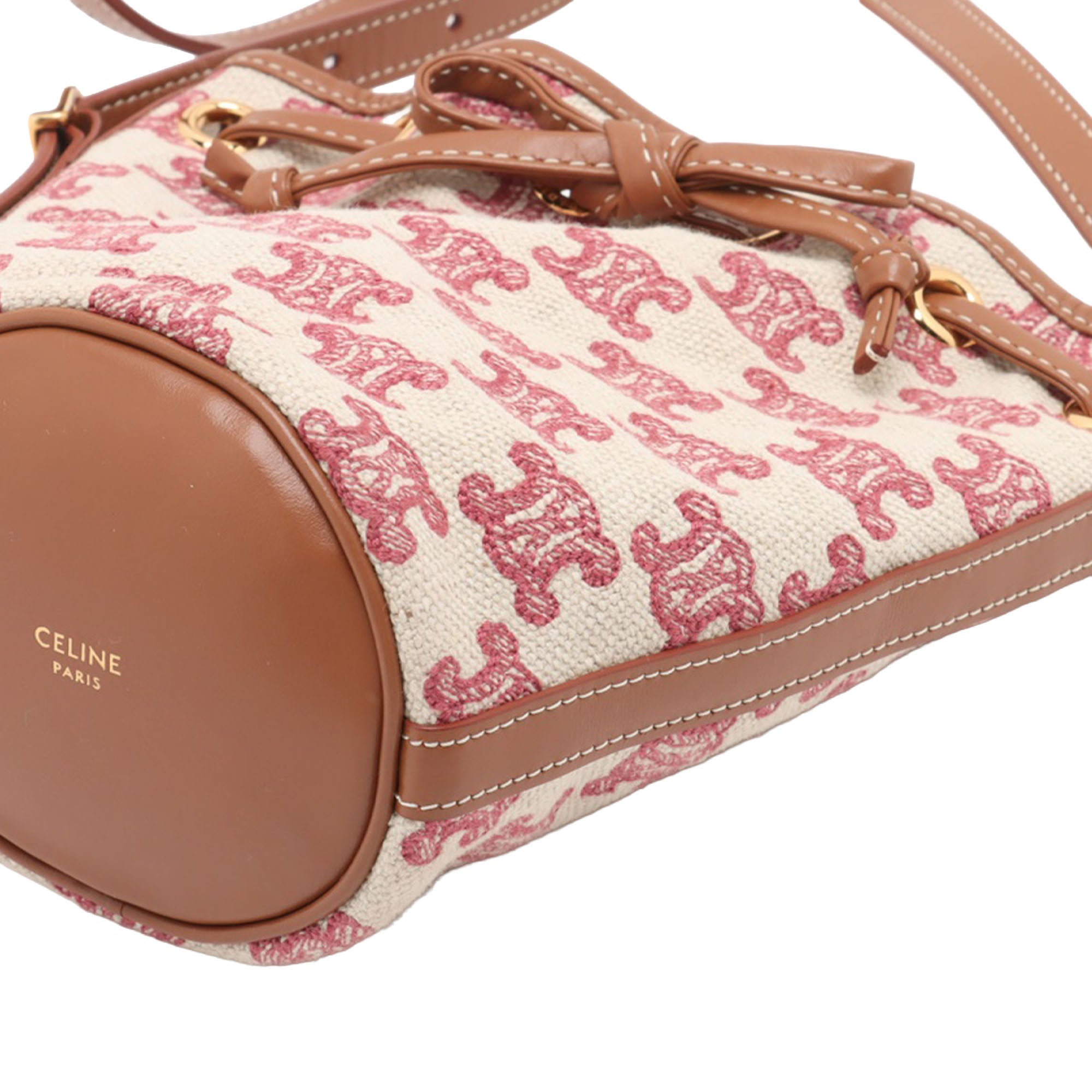 Micro Triomphe Embroidered Canvas Drawstring Bucket Bag - Image 6