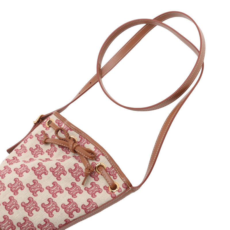 Micro Triomphe Embroidered Canvas Drawstring Bucket Bag - Image 7