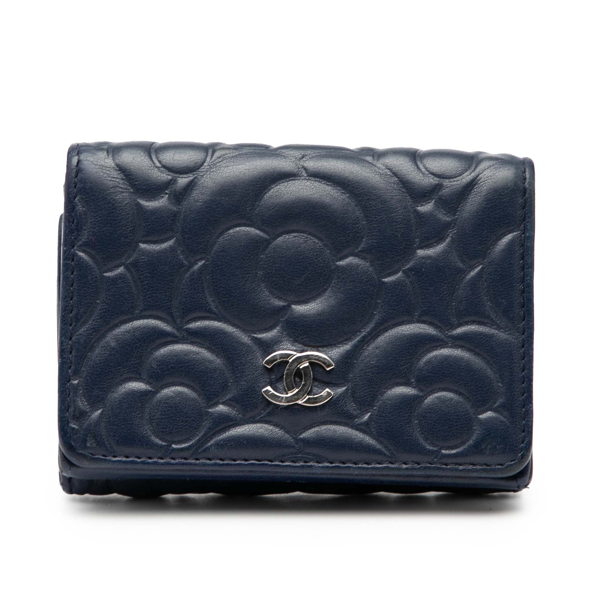 CC Embossed Goatskin Camellia Trifold Compact Wallet - Image 1