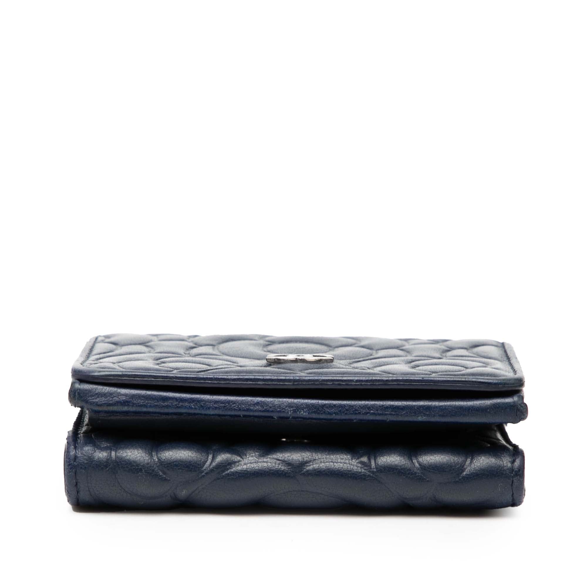 CC Embossed Goatskin Camellia Trifold Compact Wallet - Image 3