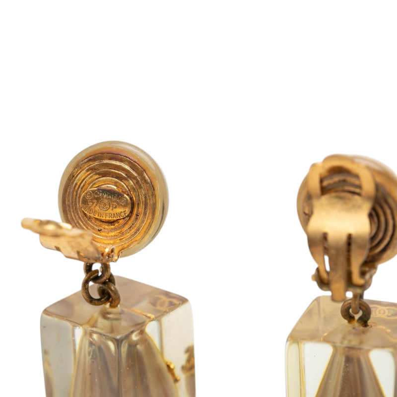 CC Gold Plated Resin Faux Pearl Cube Drop Clip On Earrings - Image 3