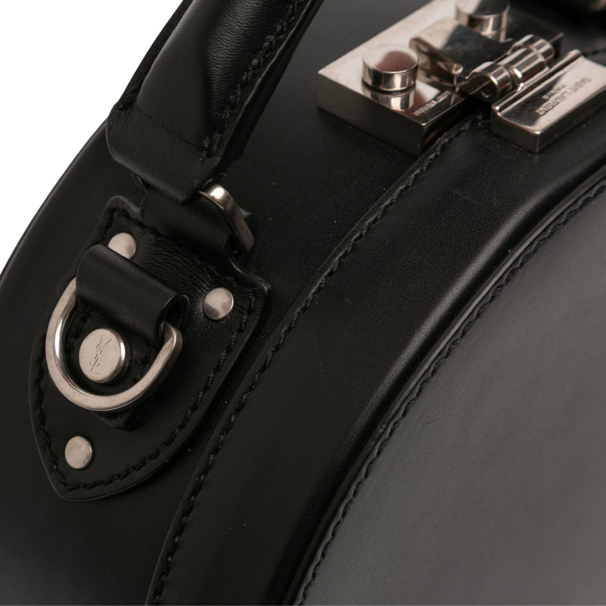 Small Leather Mica Hatbox Satchel - Image 8