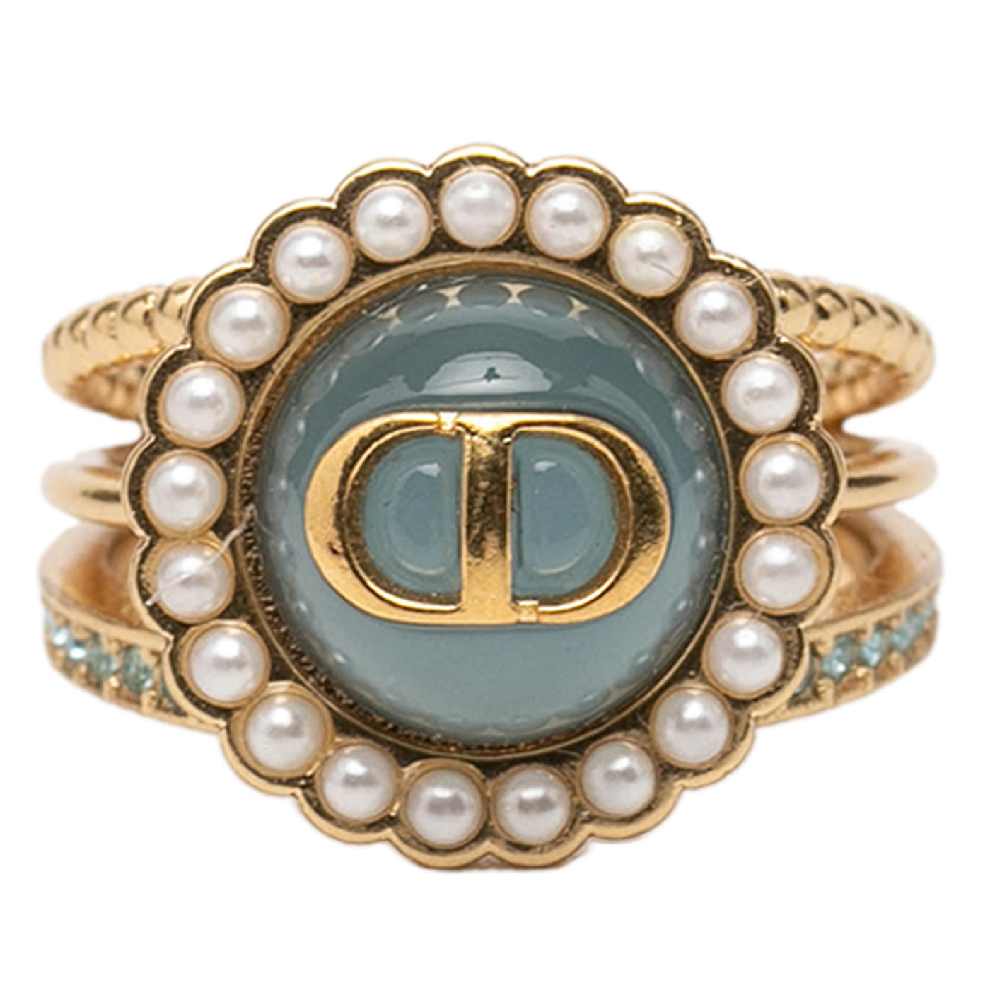 Gold Plated Resin Faux Pearl Strass CD Logo Ring - Image 1