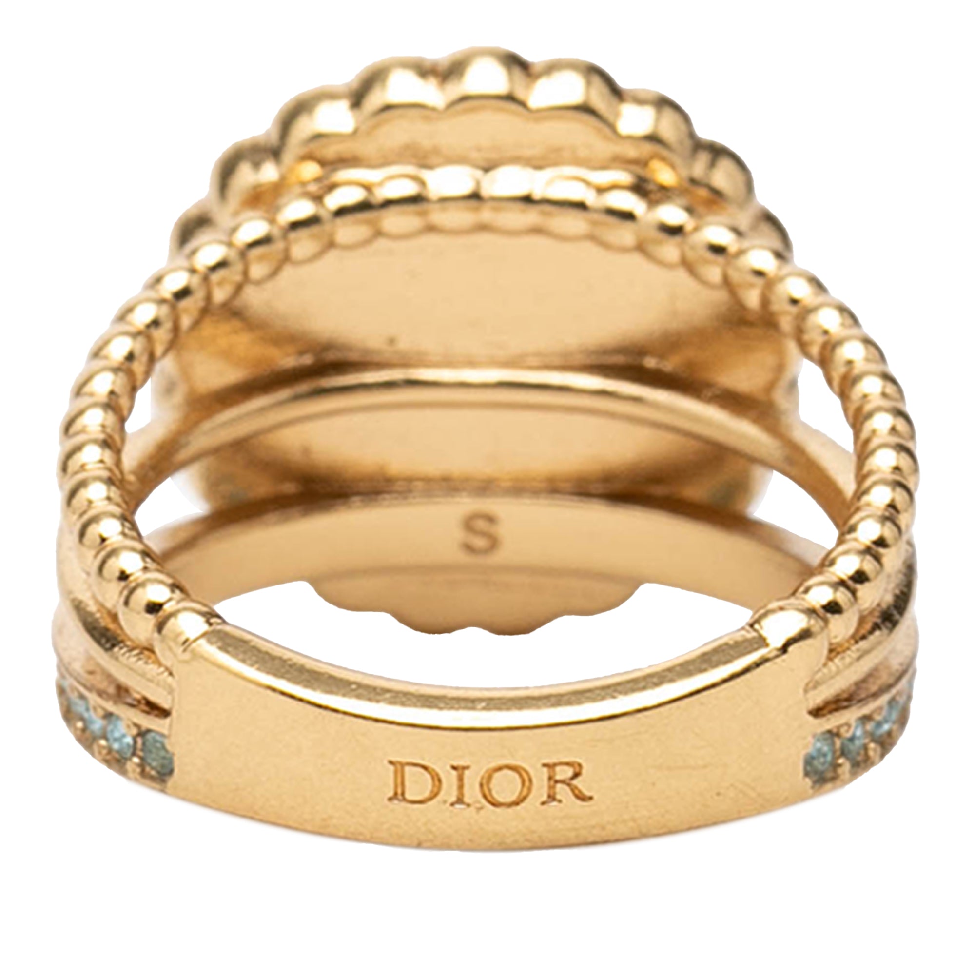 Gold Plated Resin Faux Pearl Strass CD Logo Ring - Image 3
