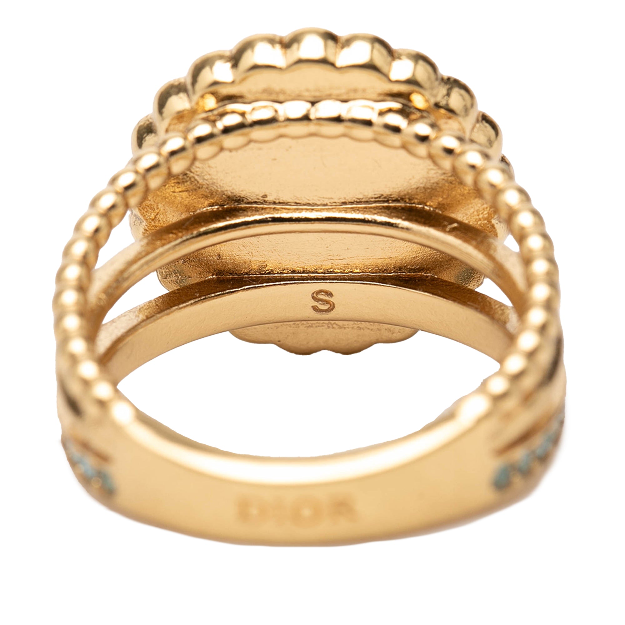 Gold Plated Resin Faux Pearl Strass CD Logo Ring - Image 4