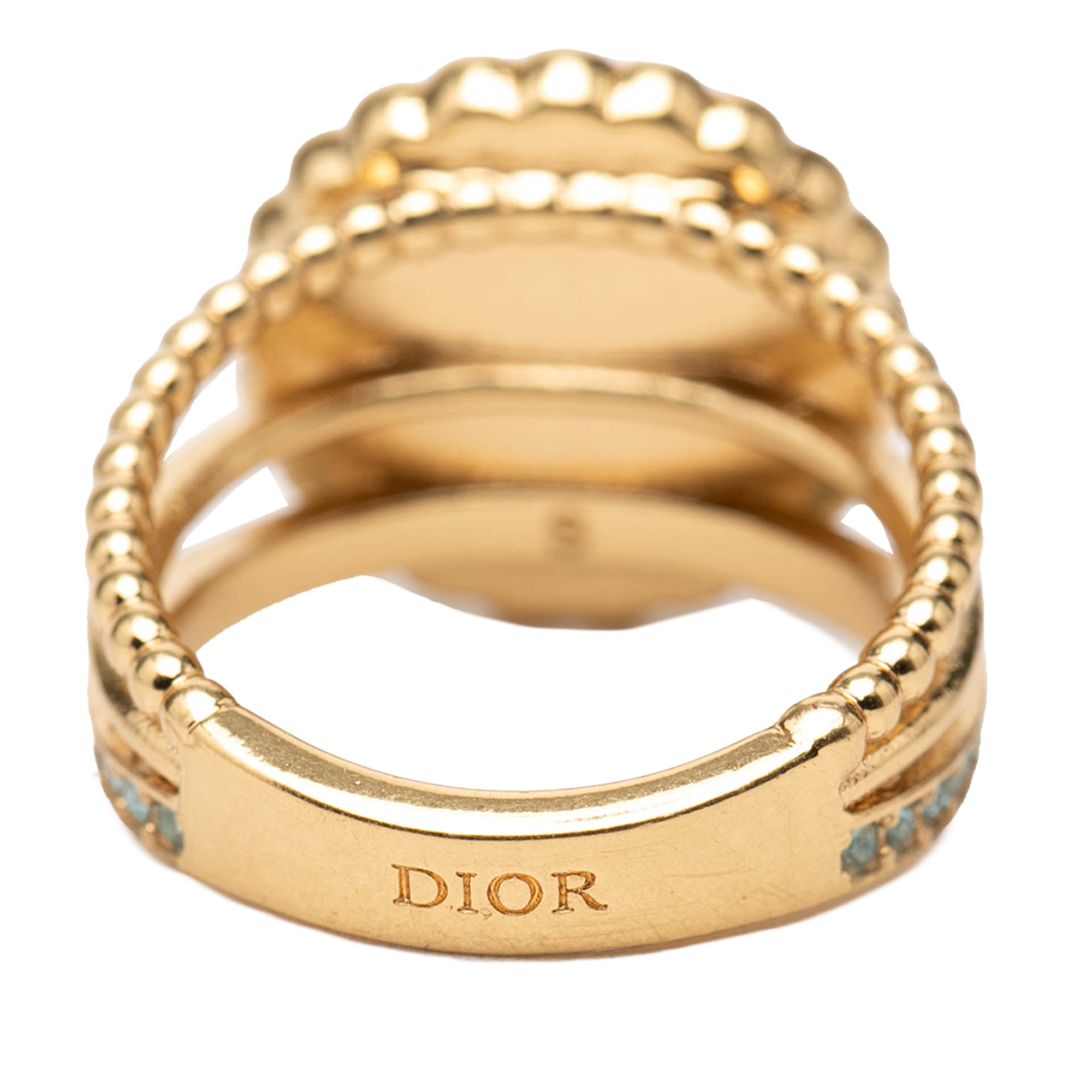 Gold Plated Resin Faux Pearl Strass CD Logo Ring - Image 5