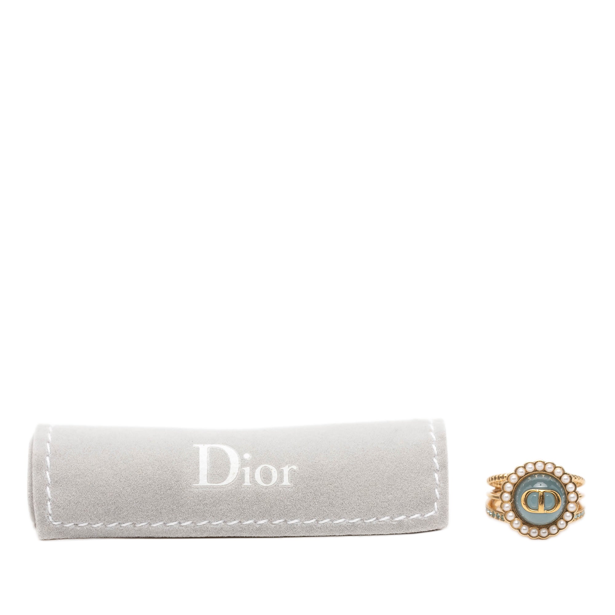 Gold Plated Resin Faux Pearl Strass CD Logo Ring - Image 6