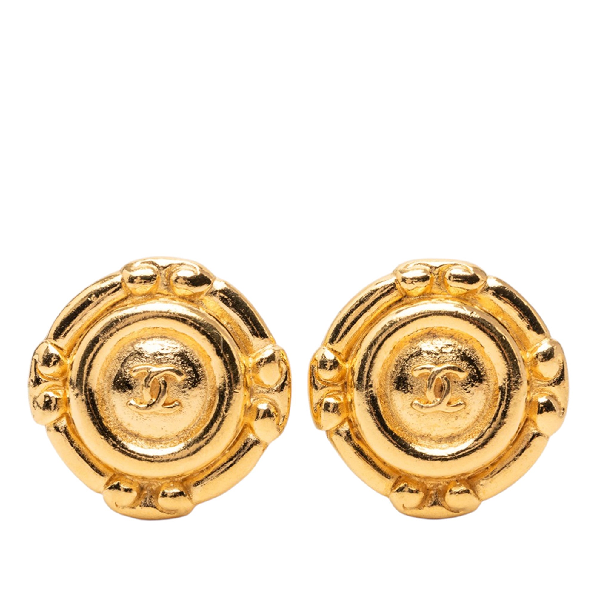 Gold Plated CC Round Clip On Earrings - Image 1
