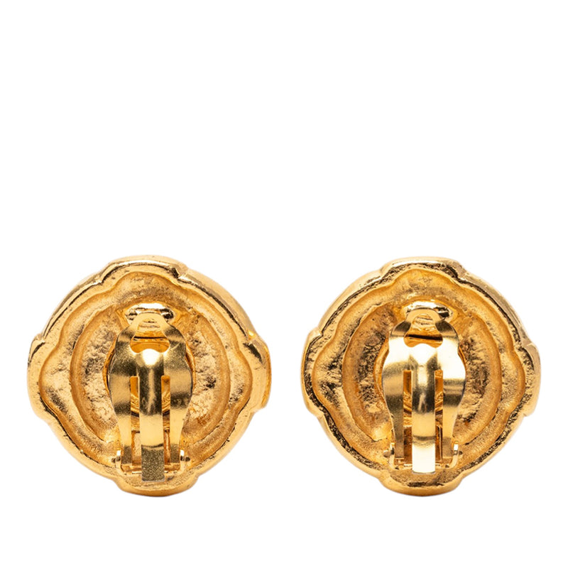 Gold Plated CC Round Clip On Earrings - Image 2