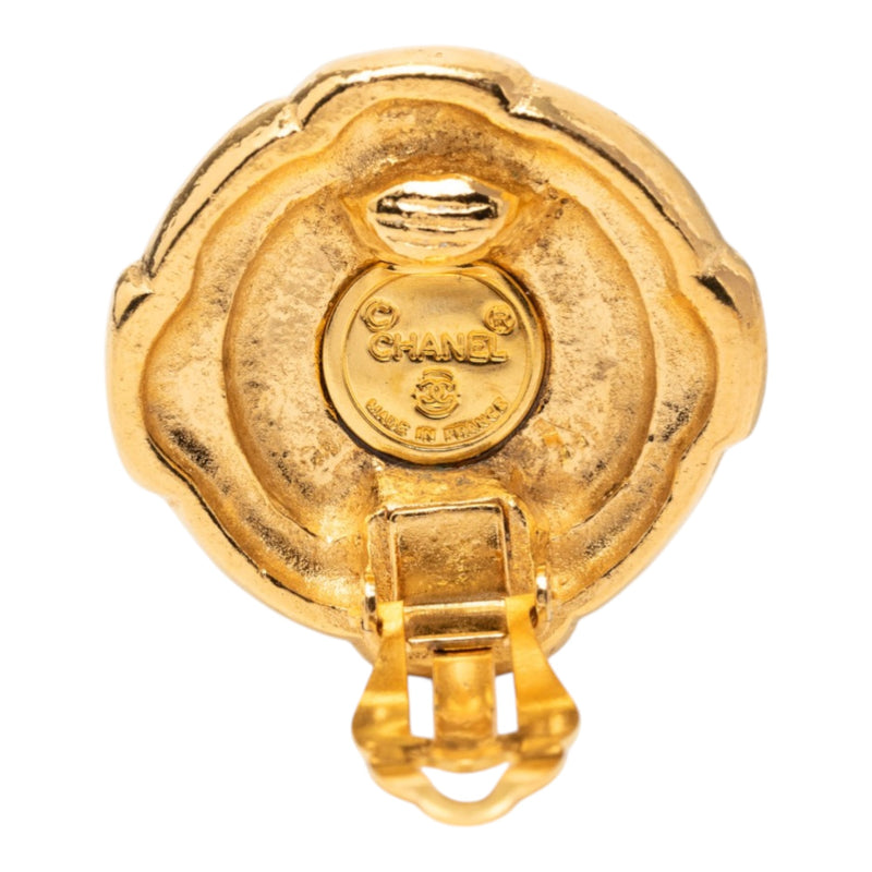 Gold Plated CC Round Clip On Earrings - Image 3