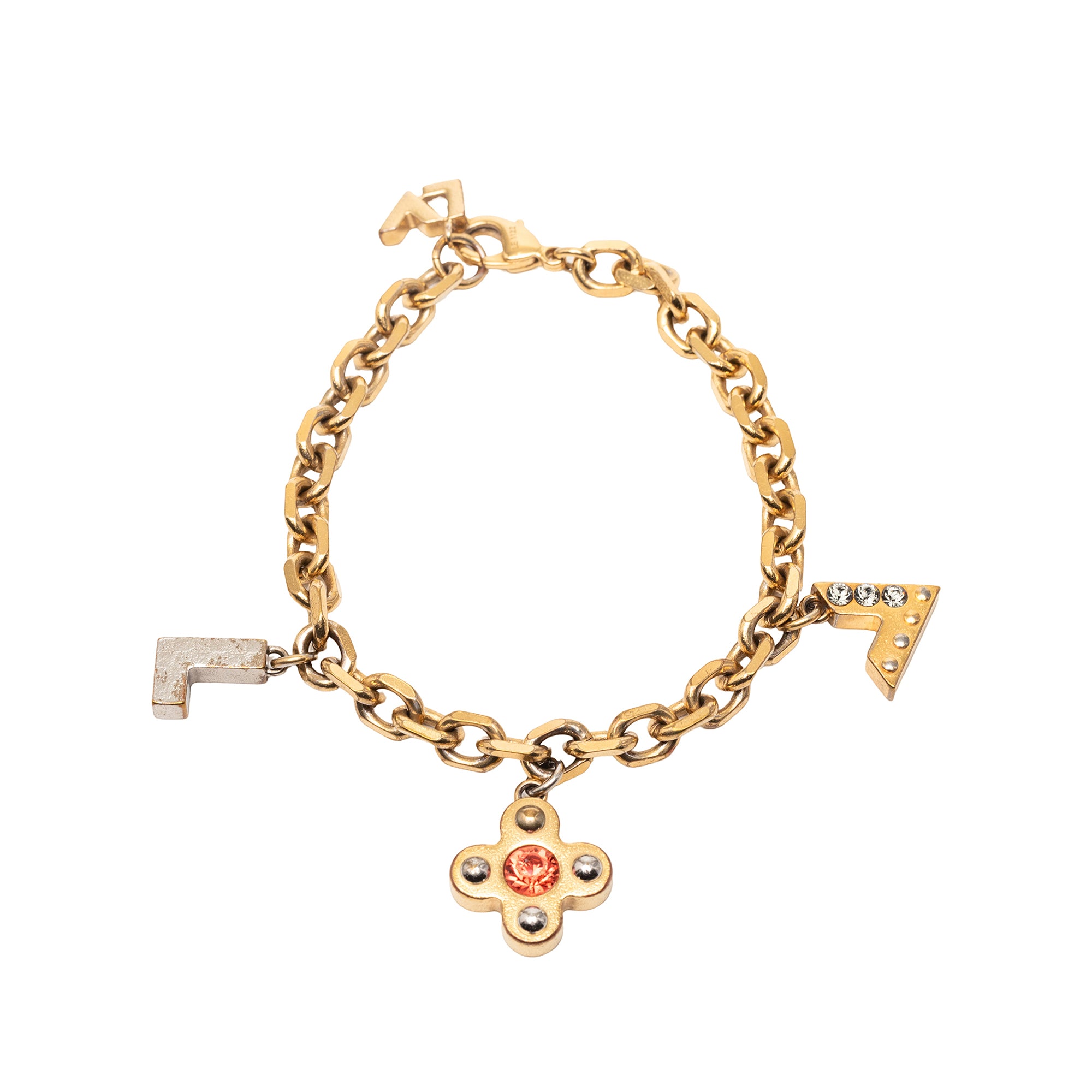 Gold Plated Brass and Strass Love Letters Charm Bracelet - Image 1