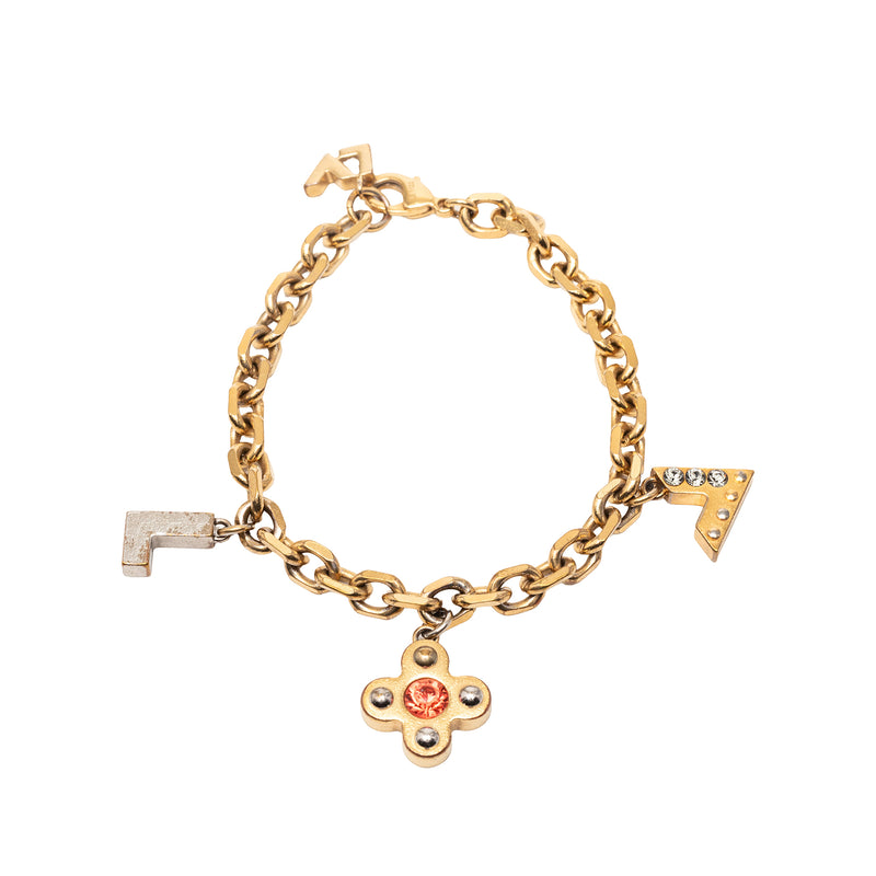 Gold Plated Brass and Strass Love Letters Charm Bracelet