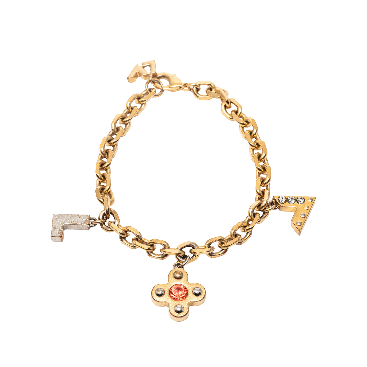 Gold Plated Brass and Strass Love Letters Charm Bracelet - Image 1