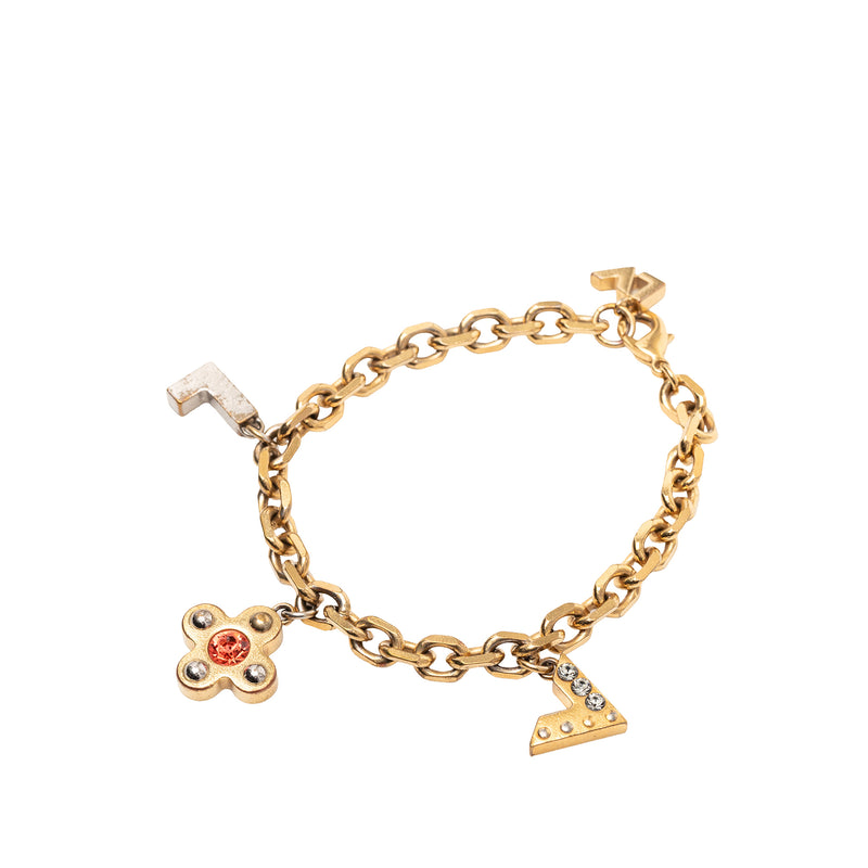 Gold Plated Brass and Strass Love Letters Charm Bracelet - Image 2