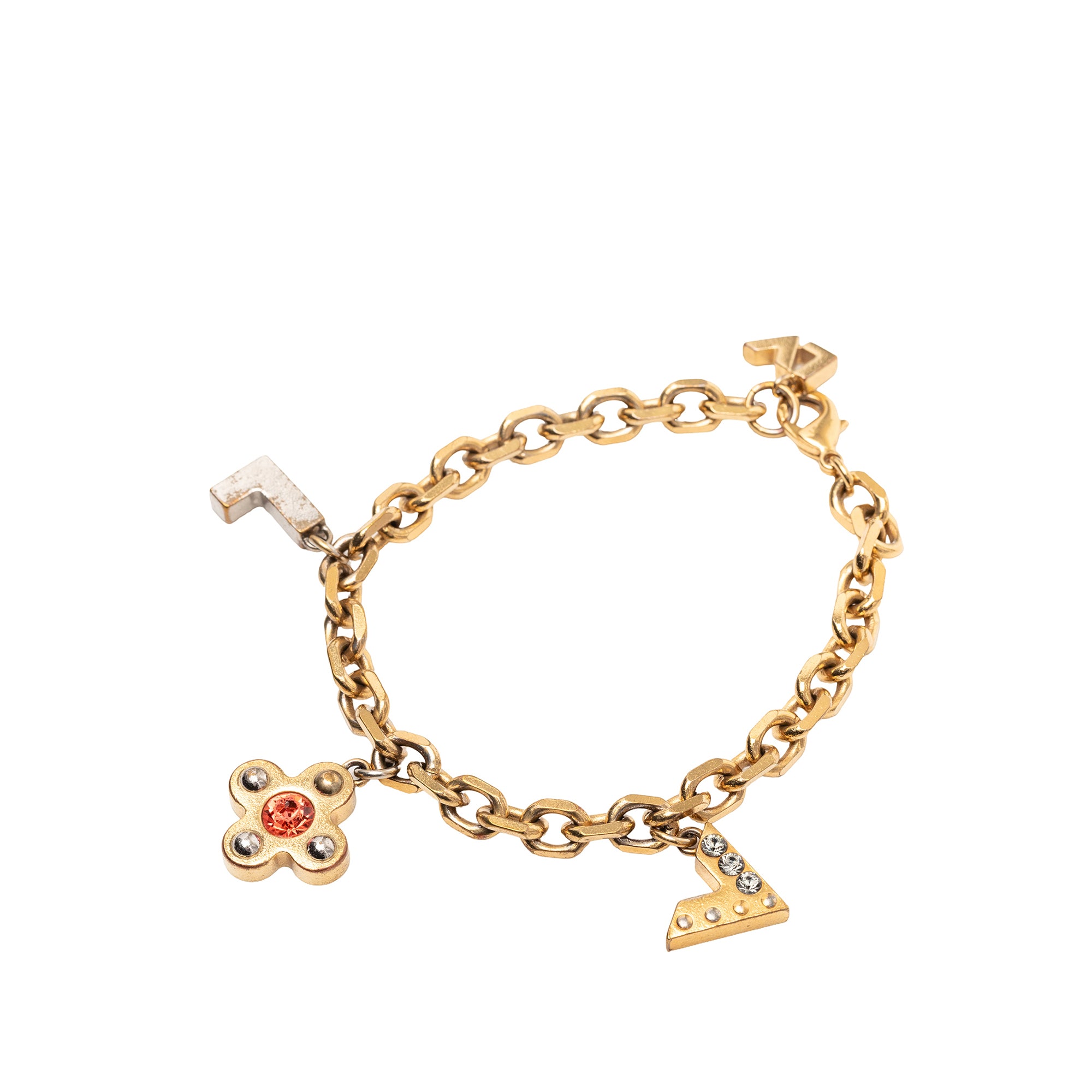 Gold Plated Brass and Strass Love Letters Charm Bracelet - Image 2