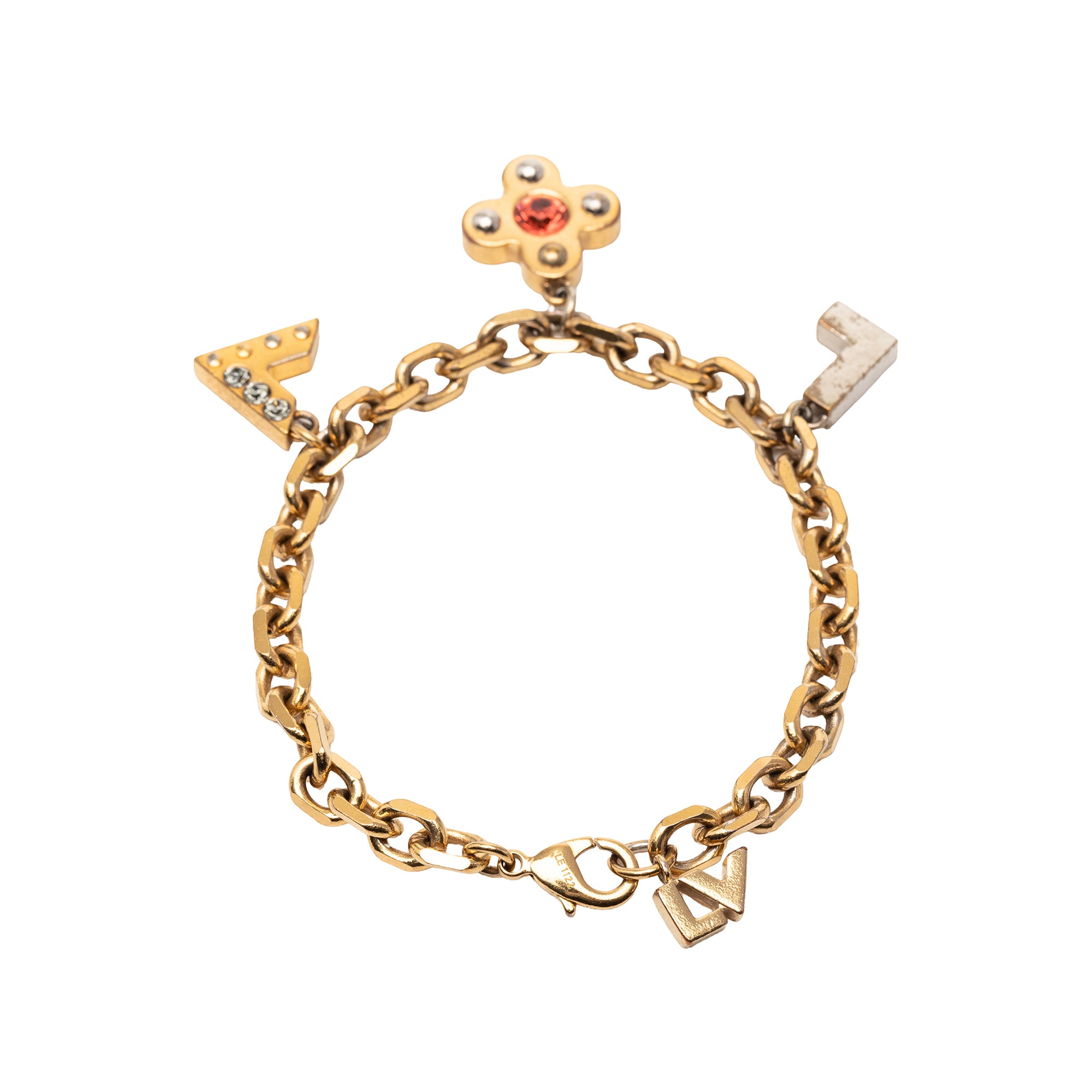 Gold Plated Brass and Strass Love Letters Charm Bracelet - Image 3