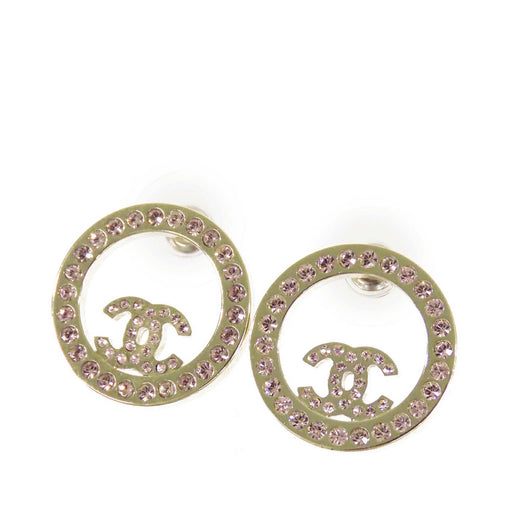 CC Gold Plated Strass Round Bullet Back Earrings - Image 1