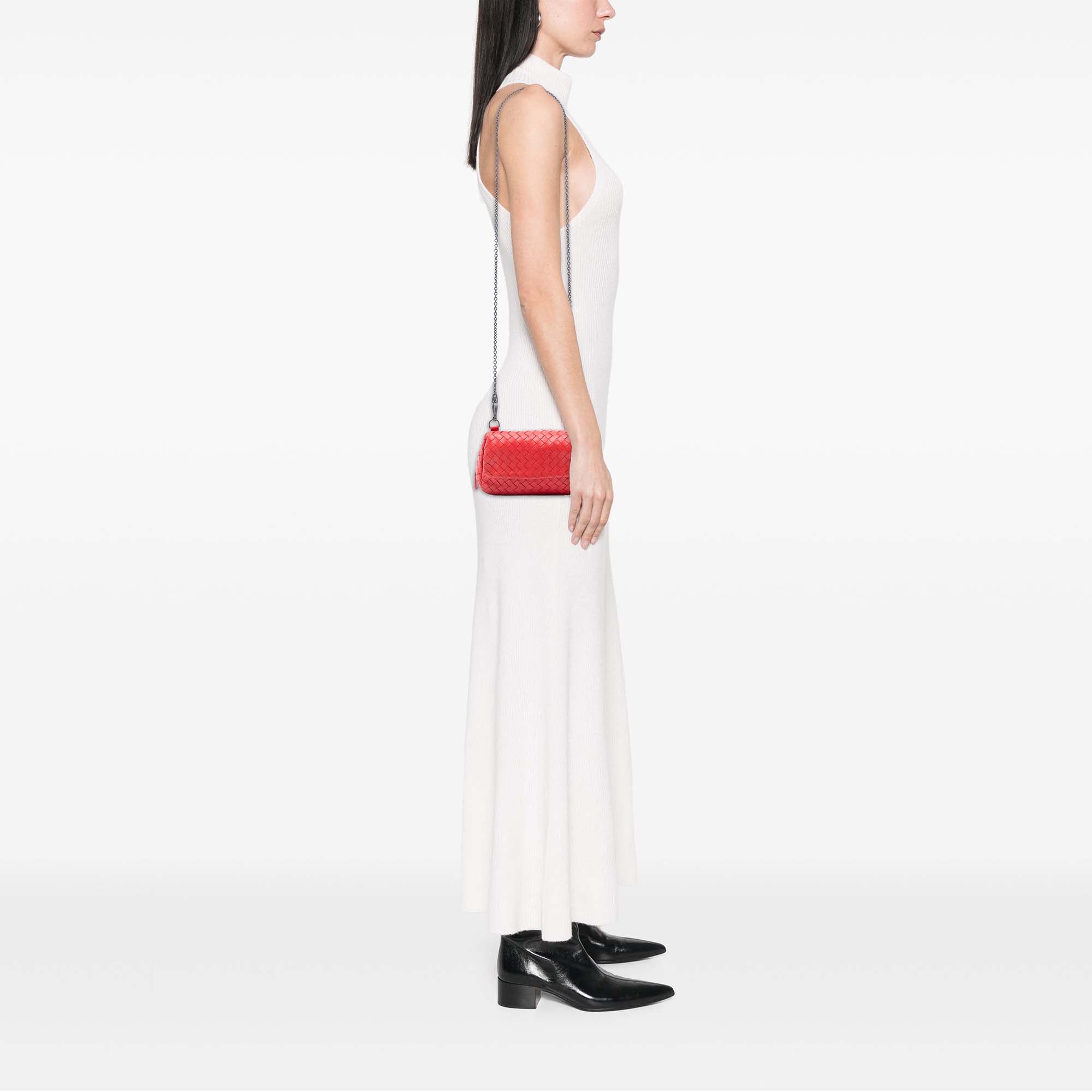 Mini Nappa Intrecciato Expandable Chain Flap Crossbody - Image 7