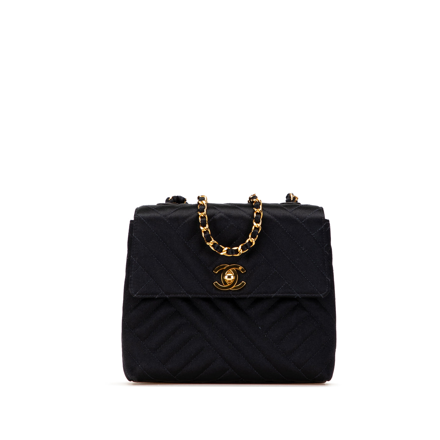 Mini Square Diagonal Quilted Satin Single Flap - Image 1