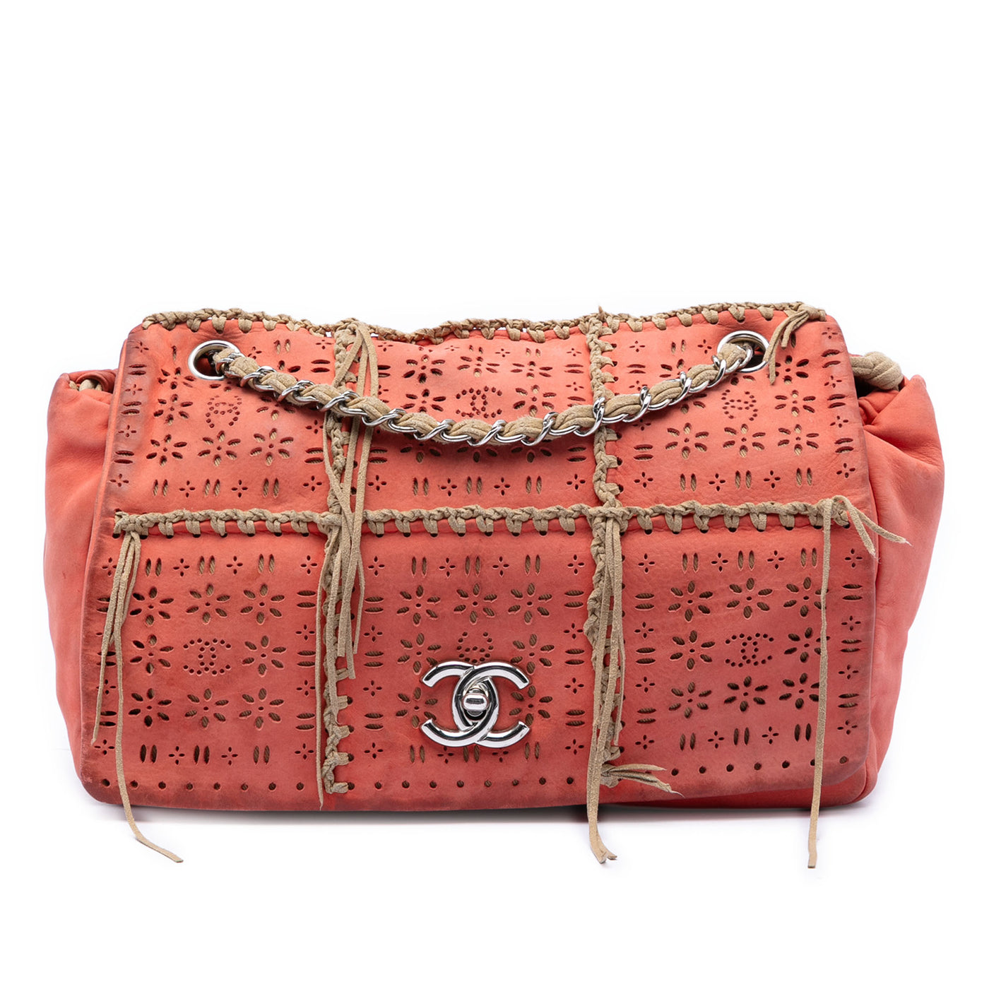 Laser Cut Fringe Suede Flap Bag - Image 1