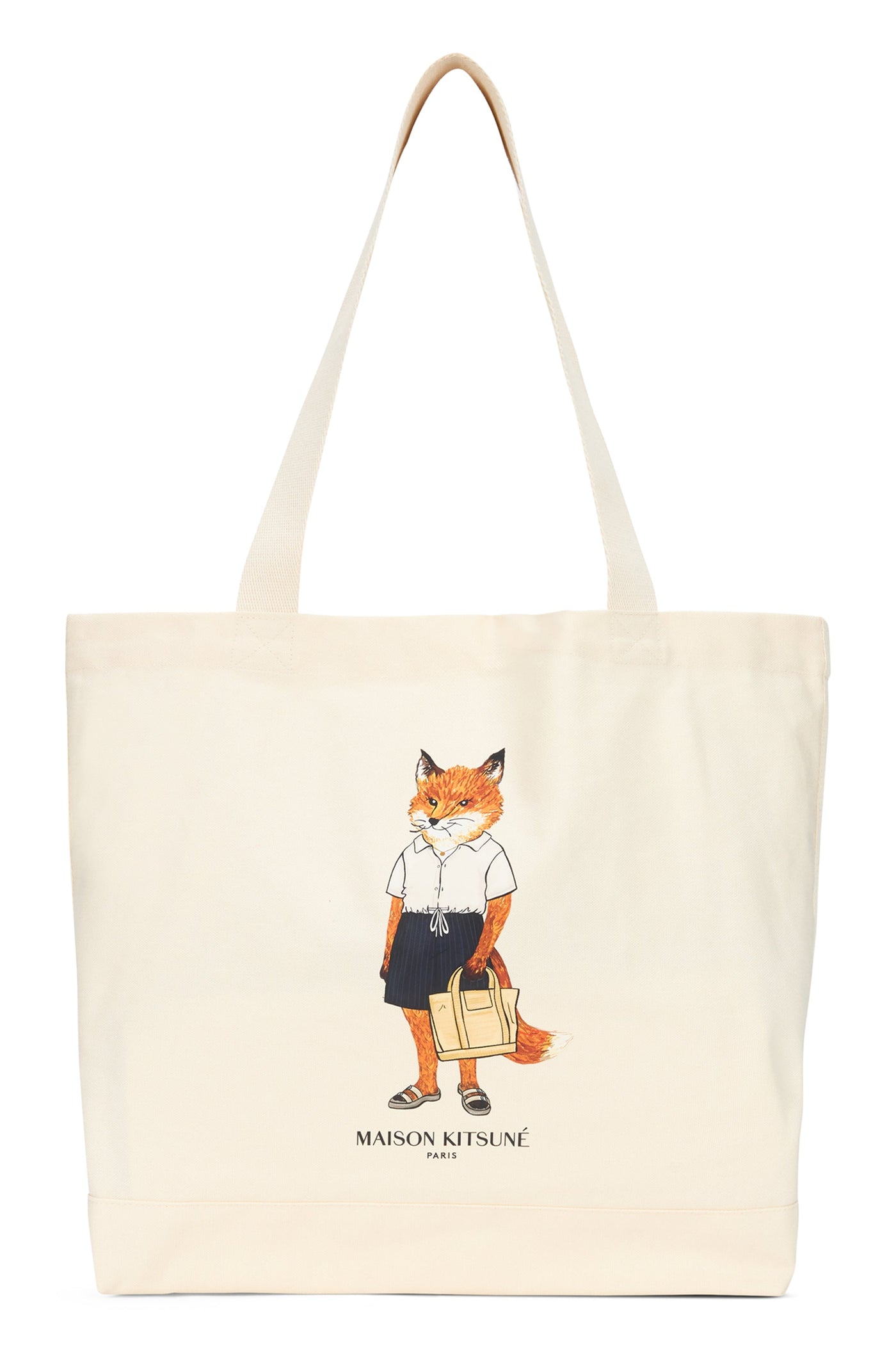 Maison Kitsuné Graphic Canvas Tote Bag — Beige Cotton