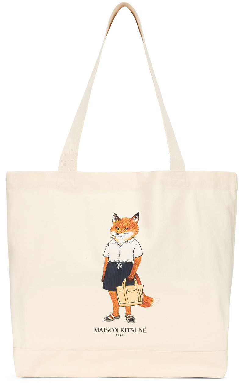 Maison Kitsuné Graphic Canvas Tote Bag — Beige Cotton