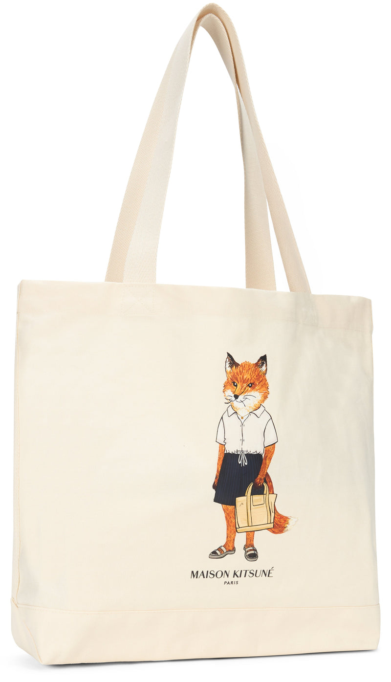 Maison Kitsuné Graphic Canvas Tote Bag — Beige Cotton