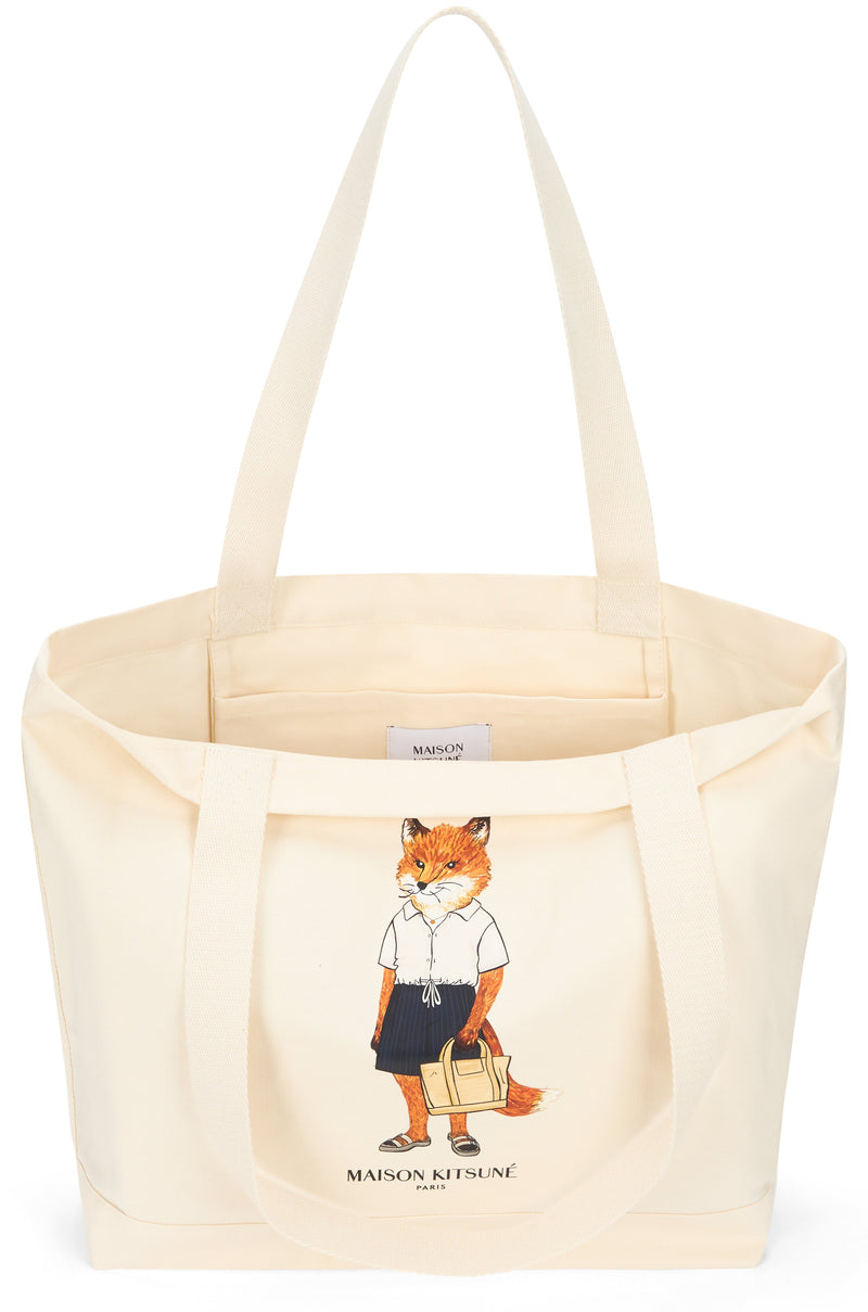 Maison Kitsuné Graphic Canvas Tote Bag — Beige Cotton