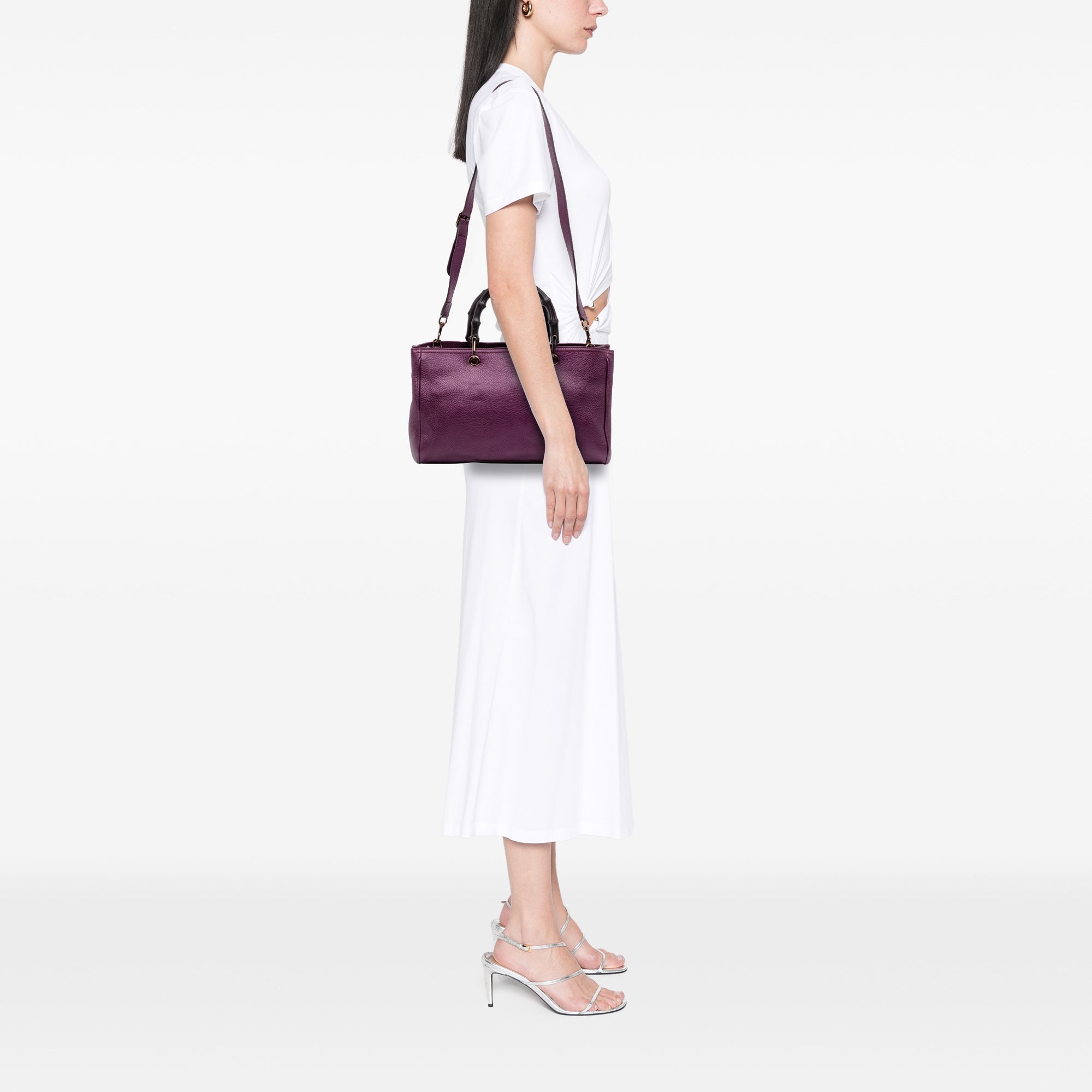 Medium Calfskin Bamboo Shopper Satchel - Image 9