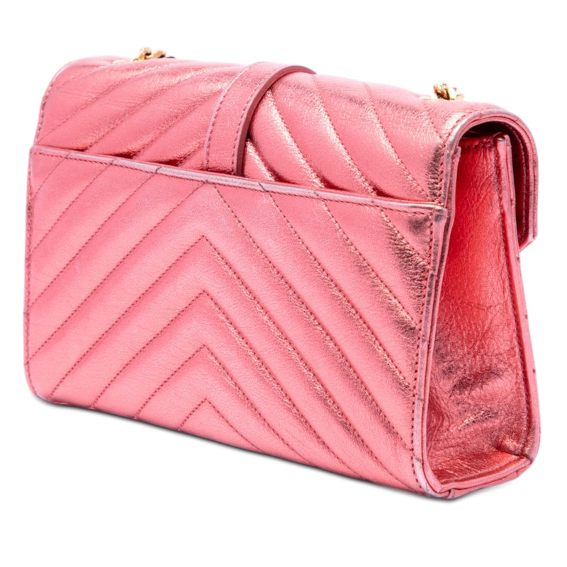 Small Chevron Metallic Calfskin Monogram Envelope Bag - Image 2
