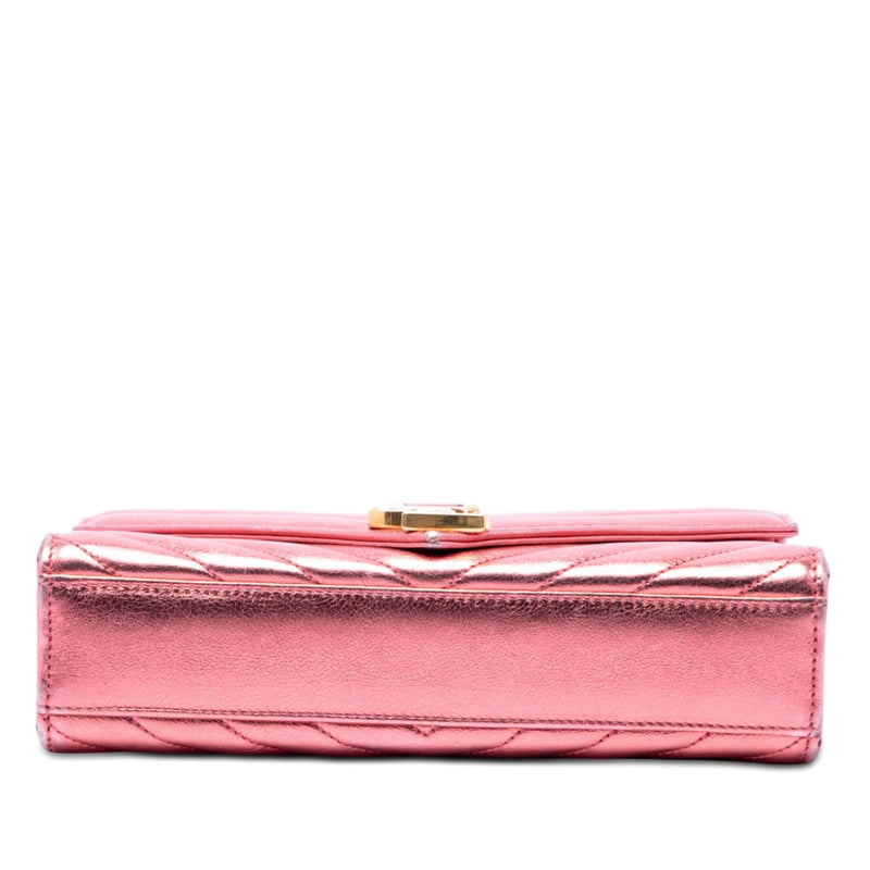 Small Chevron Metallic Calfskin Monogram Envelope Bag - Image 3