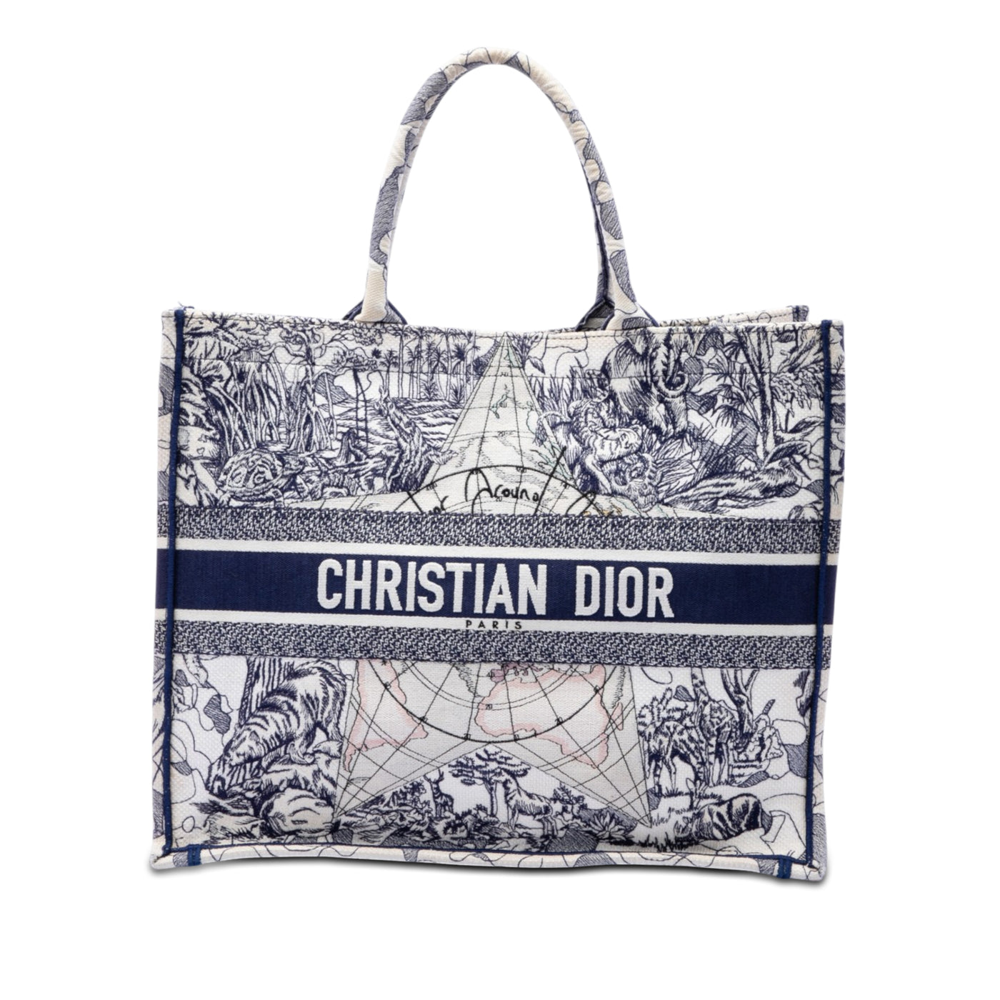 Large Canvas Embroidered Around The World Book Tote - Image 1